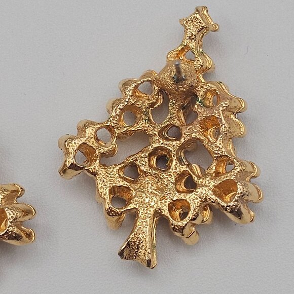 Eisenberg Matching Earrings + Brooch Gold Tone Decorated Festive Christmas Trees - Picture 13 of 15